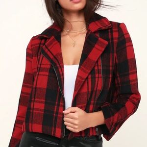 Red plaid moto jacket